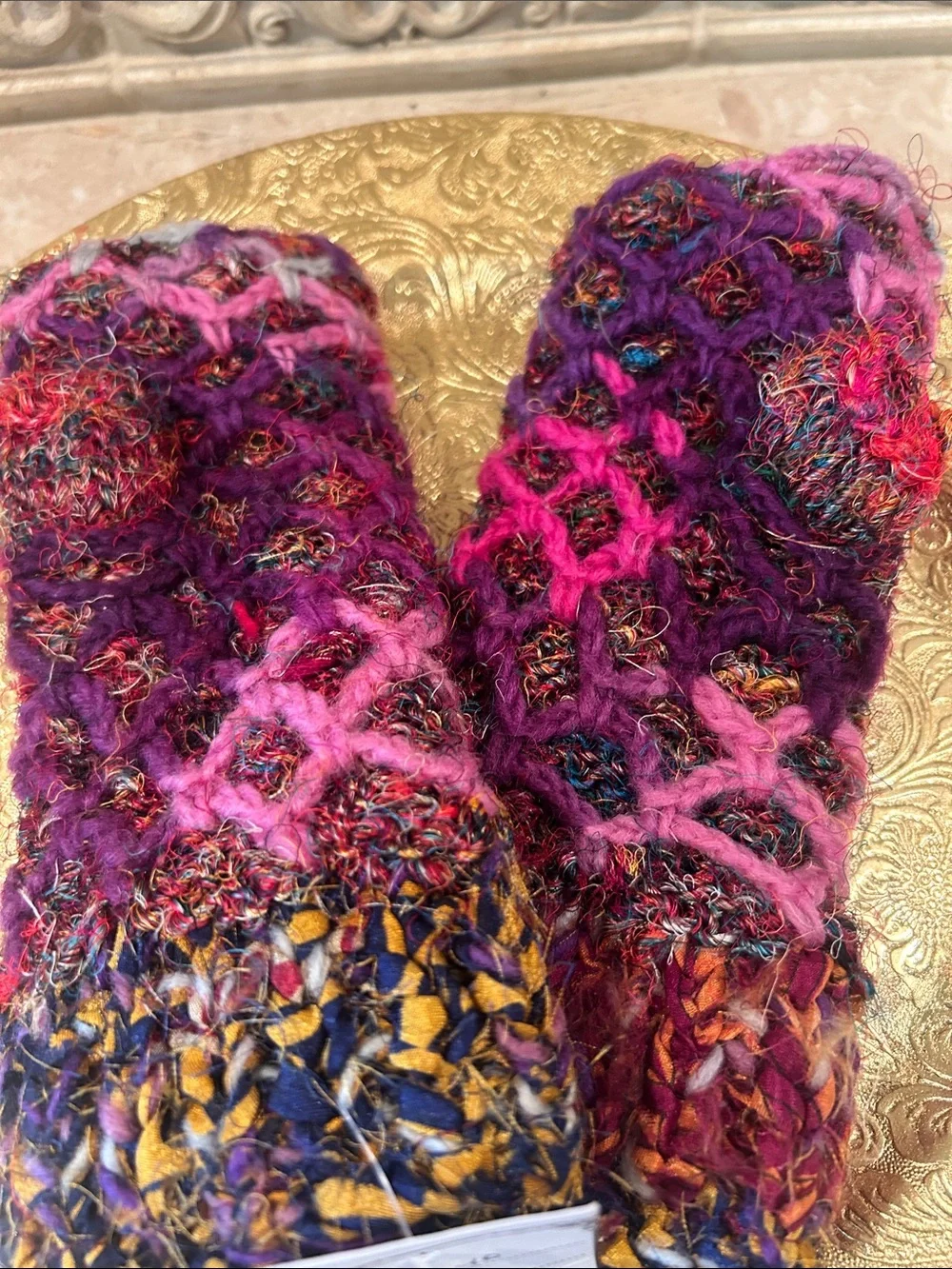 NWT Handmade Purple & Fuchsia Knit Mittens OS